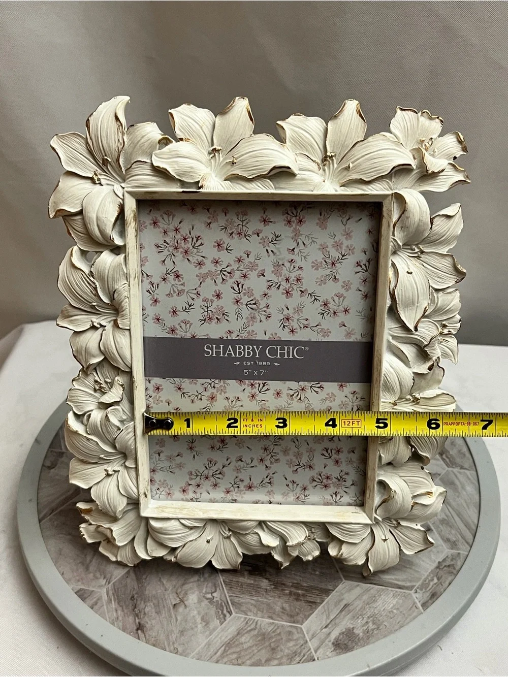 Shabby Chic Floral Lily 5x7 Distressed Picture Frame Ivory Tabletop Wall Decor